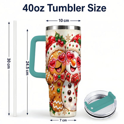 #pl[Green] Gingerbread Snowman 40oz Tumbler with Handle, Holiday Friends Art