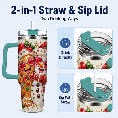 #pl[Green] Gingerbread Snowman 40oz Tumbler with Handle, Holiday Friends Art