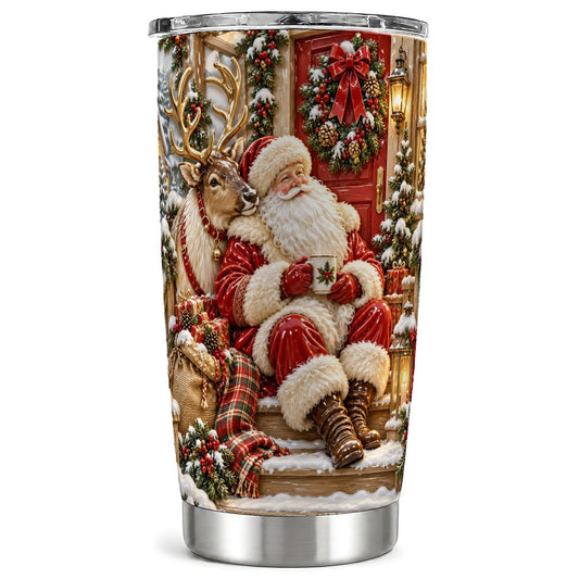 Santa Reindeer Tumbler 20oz, Christmas Tumbler, Stainless Steel Travel Cup