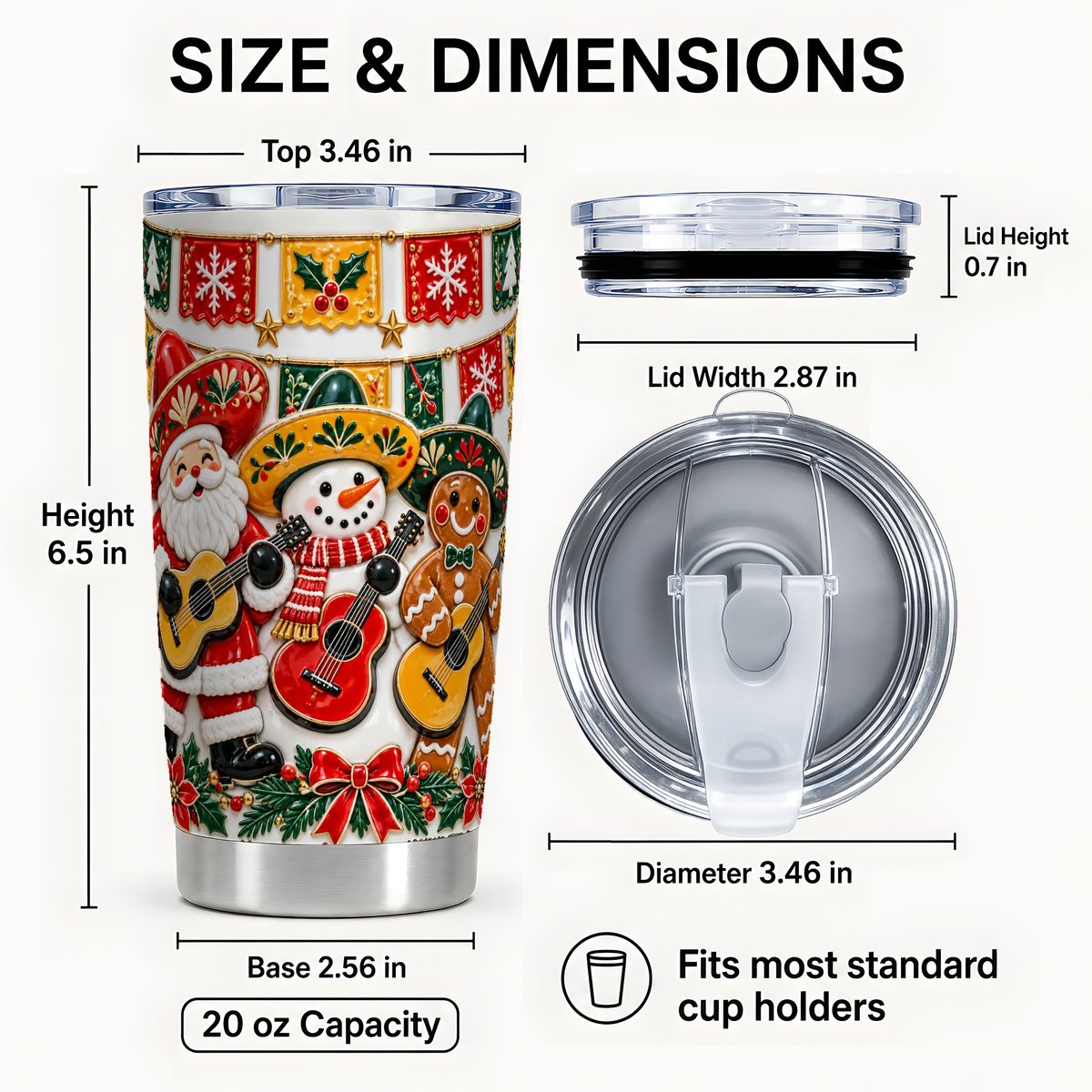 #pl[20oz|Steel] Christmas Mariachi Tumbler 20oz, Festive Tumbler, Stainless Steel Travel Cup