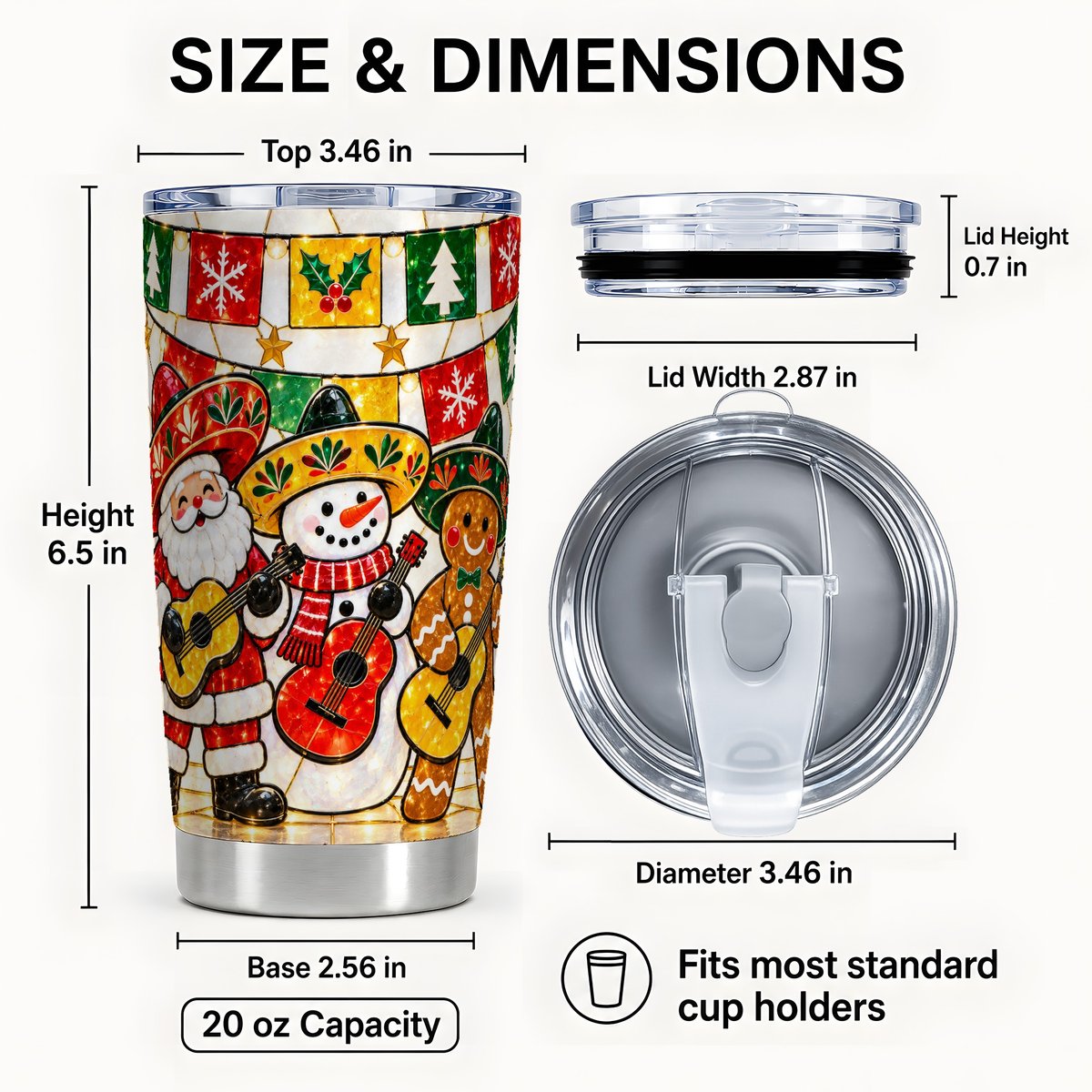 #pl[20oz|Steel] Stained Glass Tumbler 20oz, Christmas Music Tumbler, Stainless Travel Cup
