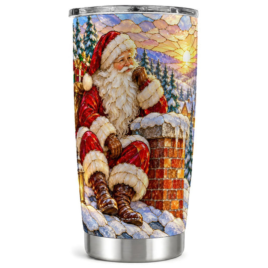 Santa Rooftop Tumbler 20oz, Winter Village Tumbler, Stainless Travel Cup