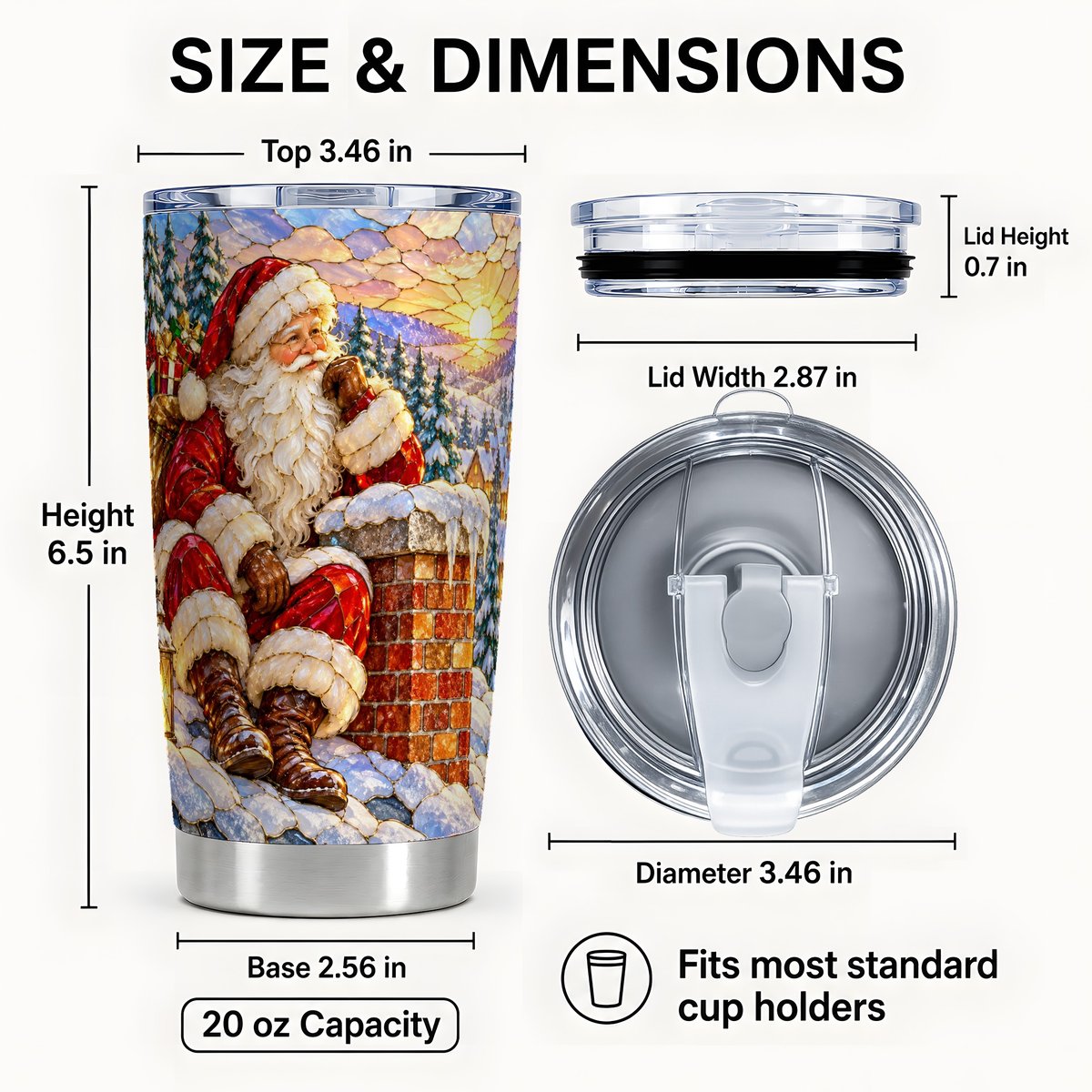 #pl[20oz|Steel] Santa Rooftop Tumbler 20oz, Winter Village Tumbler, Stainless Travel Cup