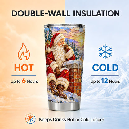 Santa Rooftop Tumbler 20oz, Winter Village Tumbler, Stainless Travel Cup