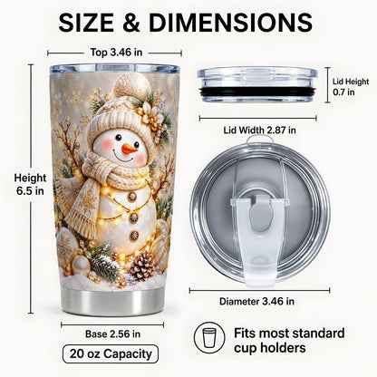 #pl[20oz|Steel] Golden Snowman Tumbler 20oz, Winter Snowflake Tumbler, Stainless Travel Cup