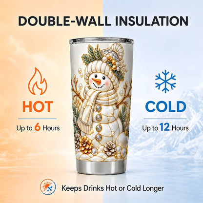 Pearl Snowman Tumbler 20oz, Christmas Tumbler, Stainless Steel Travel Cup