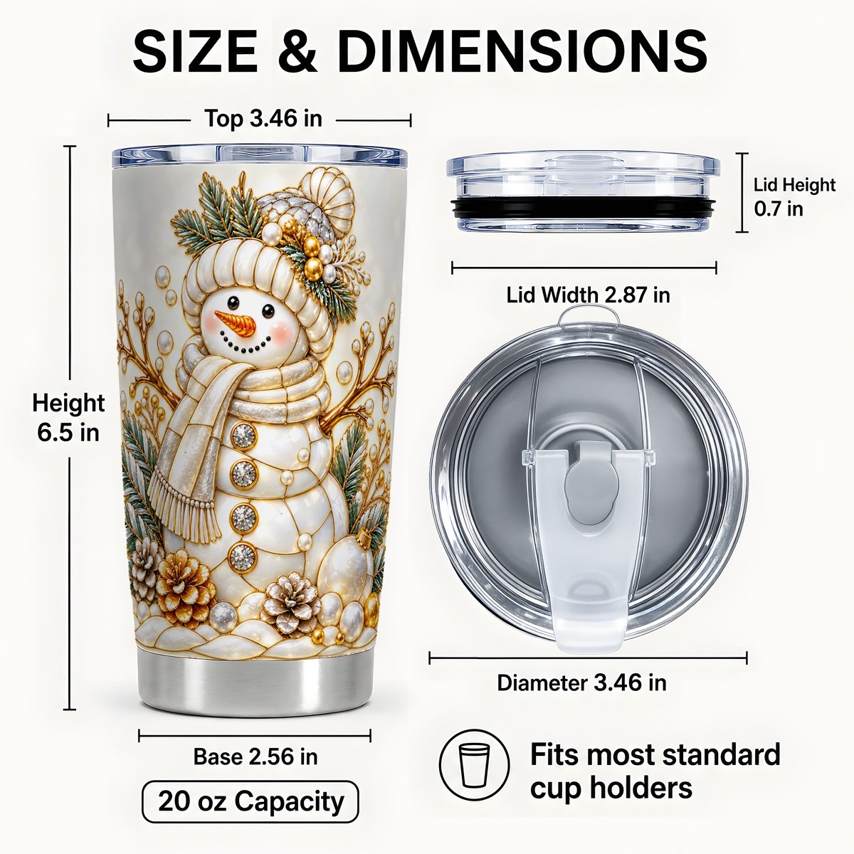 #pl[20oz|Steel] Pearl Snowman Tumbler 20oz, Christmas Tumbler, Stainless Steel Travel Cup