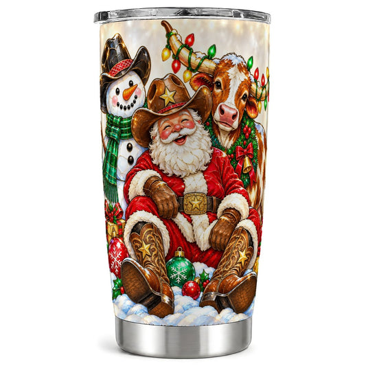 Cowboy Santa Tumbler 20oz, Western Christmas Tumbler, Steel Travel Cup