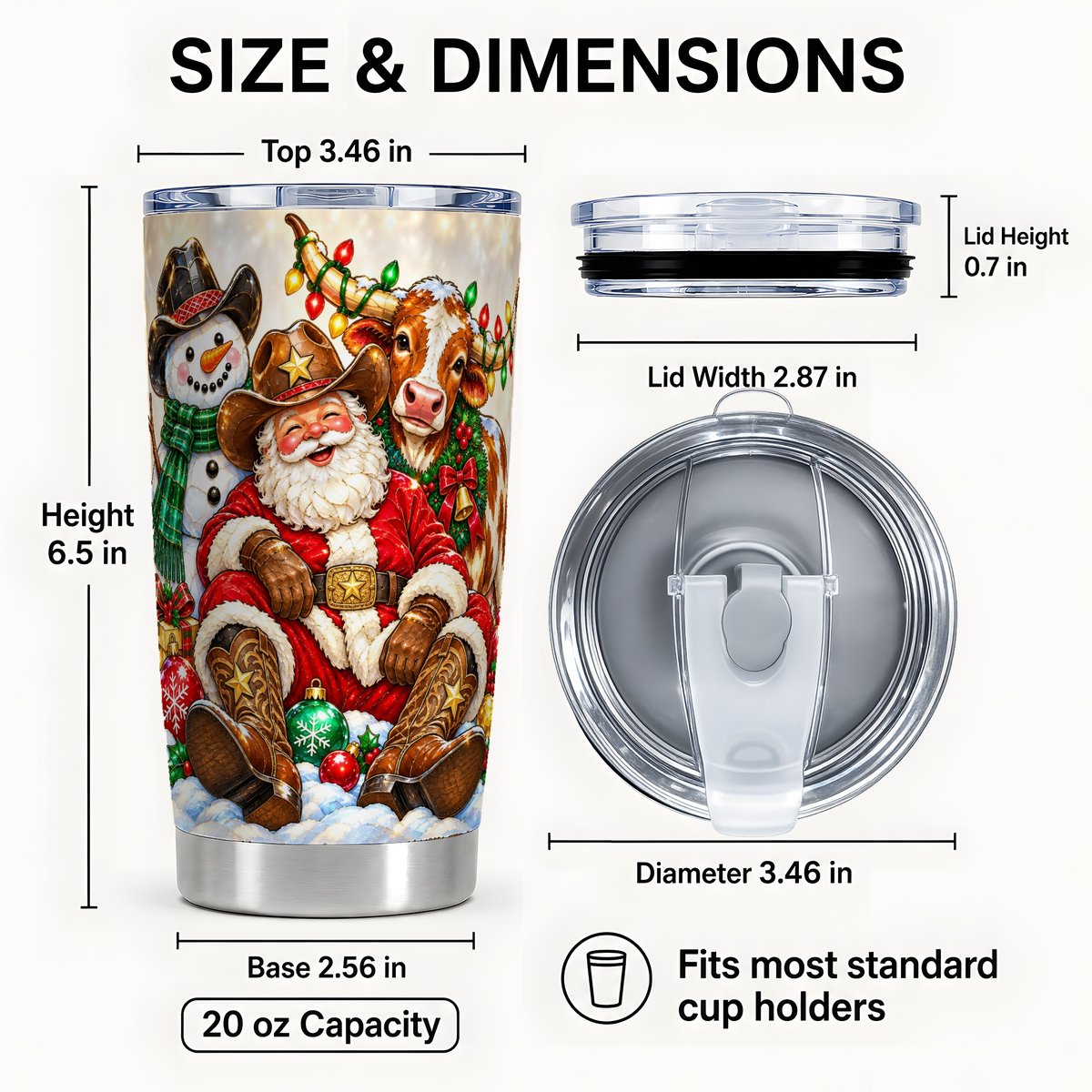 #pl[20oz|Steel] Cowboy Santa Tumbler 20oz, Western Christmas Tumbler, Steel Travel Cup