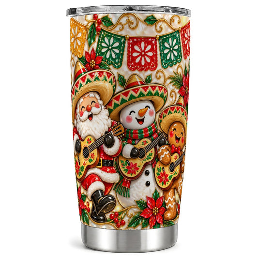 Christmas Fiesta Tumbler 20oz, Mexican Holiday Tumbler, Steel Travel Cup