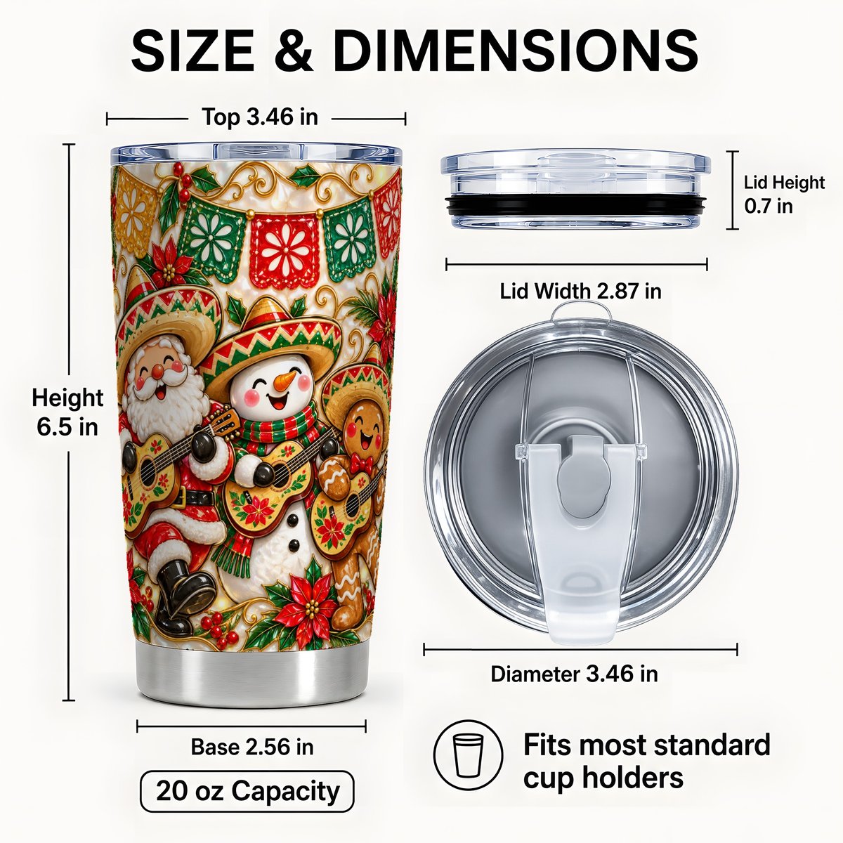 #pl[20oz|Steel] Christmas Fiesta Tumbler 20oz, Mexican Holiday Tumbler, Steel Travel Cup