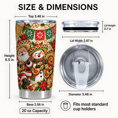 #pl[20oz|Steel] Christmas Fiesta Tumbler 20oz, Mexican Holiday Tumbler, Steel Travel Cup