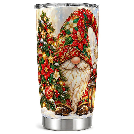Christmas Gnome Tumbler 20oz, Holiday Lantern Tumbler, Steel Travel Cup