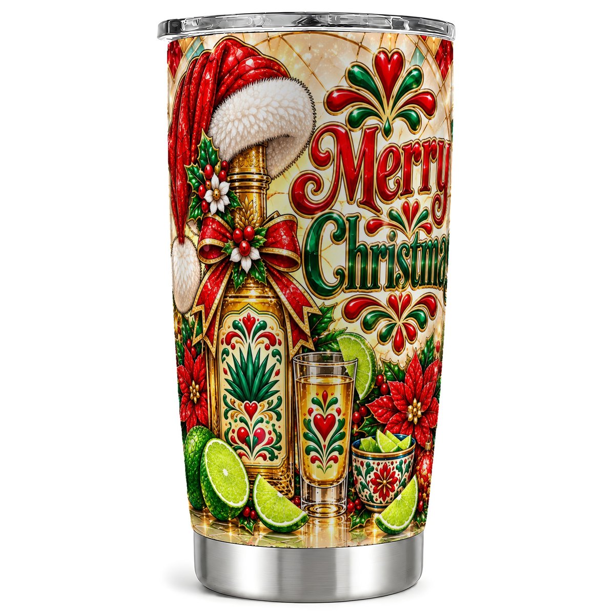 Christmas Fiesta Tumbler 20oz, Holiday Agave Tumbler, Steel Travel Cup
