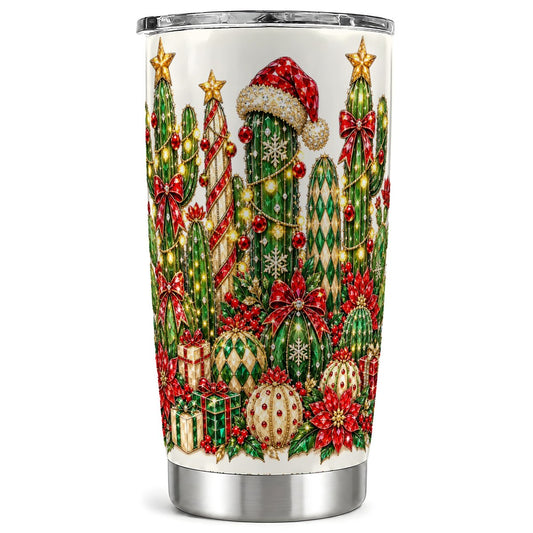 Jeweled Cactus Tumbler 20oz, Christmas Tumbler, Stainless Steel Travel Cup