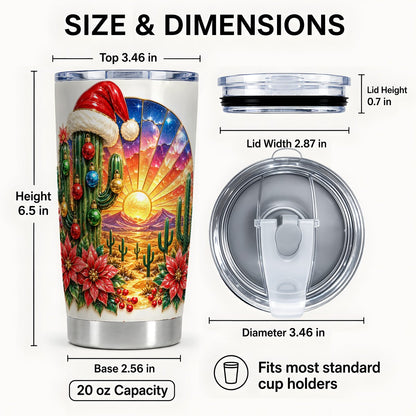 #pl[20oz|Steel] Santa Cactus Tumbler 20oz, Desert Tumbler, Stainless Steel Travel Cup