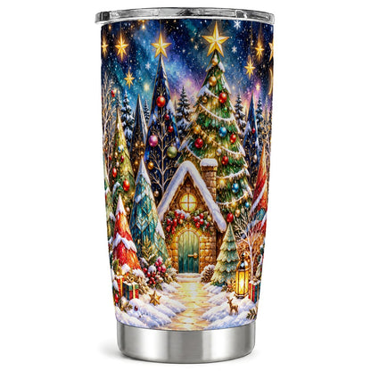 Snowy Forest Tumbler 20oz, Christmas Tumbler, Stainless Steel Travel Cup