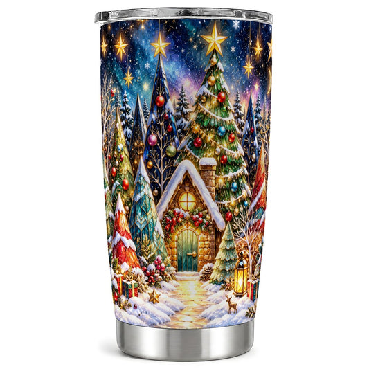 Snowy Forest Tumbler 20oz, Christmas Tumbler, Stainless Steel Travel Cup