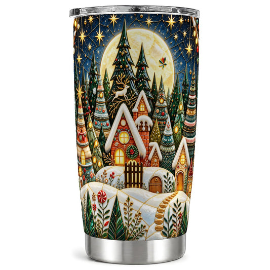 Christmas Village Tumbler 20oz, Winter Tumbler, Stainless Steel Travel Cup