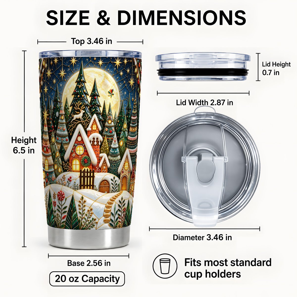 #pl[20oz|Steel] Christmas Village Tumbler 20oz, Winter Tumbler, Stainless Steel Travel Cup