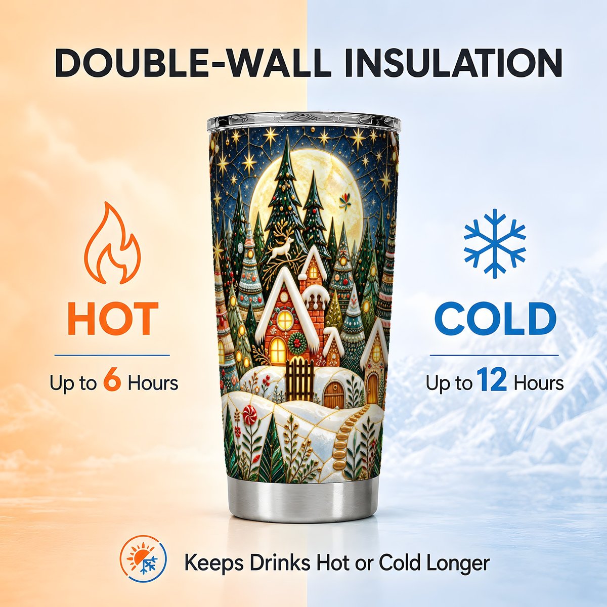 Christmas Village Tumbler 20oz, Winter Tumbler, Stainless Steel Travel Cup