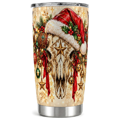 Christmas Longhorn Tumbler 20oz, Western Stainless Steel Travel Cup