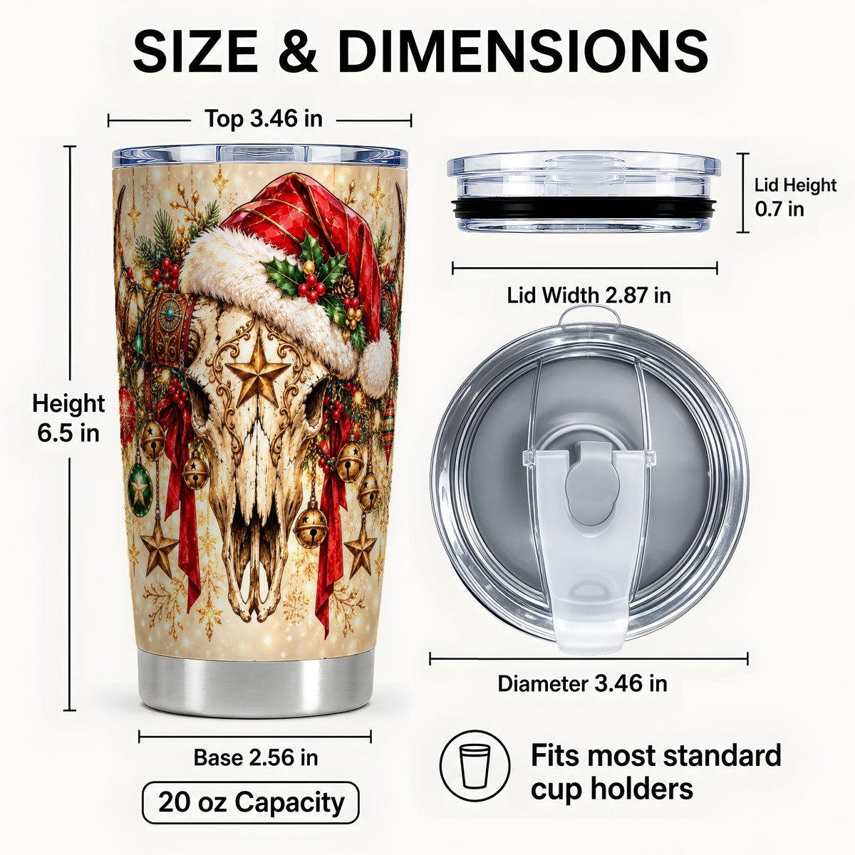 #pl[20oz|Steel] Christmas Longhorn Tumbler 20oz, Western Stainless Steel Travel Cup