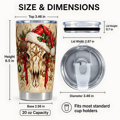 #pl[20oz|Steel] Christmas Longhorn Tumbler 20oz, Western Stainless Steel Travel Cup