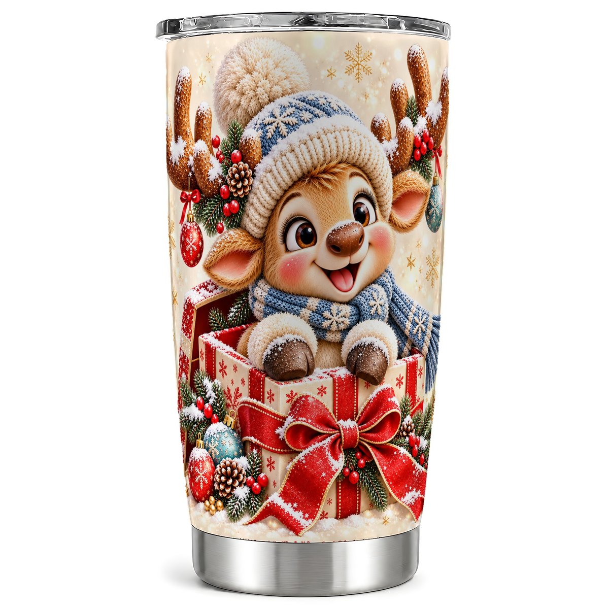 Christmas Reindeer Tumbler 20oz, Cute Deer Stainless Steel Travel Cup