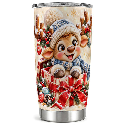 Christmas Reindeer Tumbler 20oz, Cute Deer Stainless Steel Travel Cup