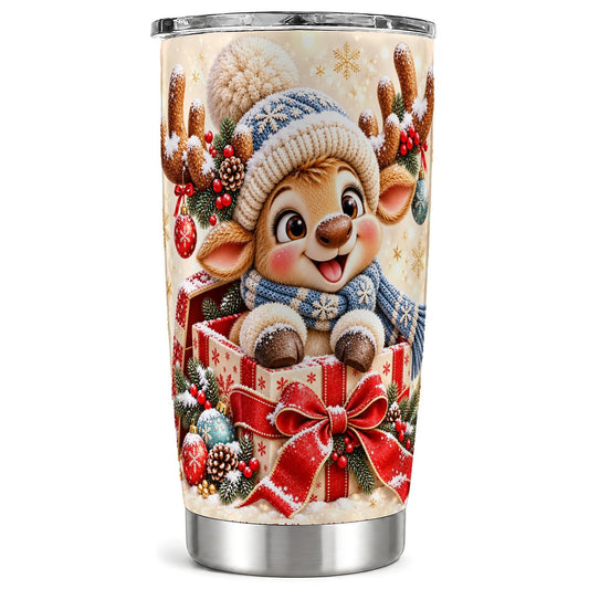 Christmas Reindeer Tumbler 20oz, Cute Deer Stainless Steel Travel Cup