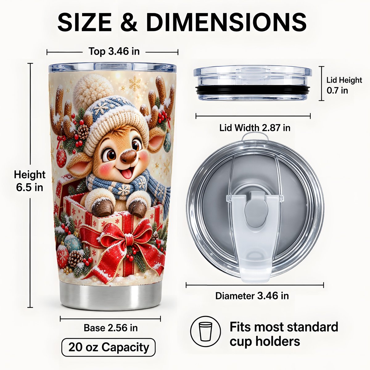 #pl[20oz|Steel] Christmas Reindeer Tumbler 20oz, Cute Deer Stainless Steel Travel Cup