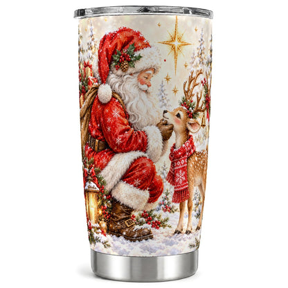 Santa Reindeer Tumbler 20oz, Snowy Stainless Steel Travel Cup