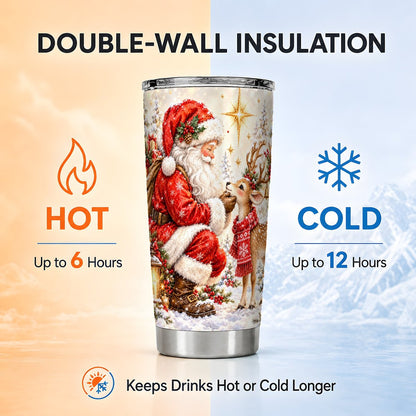 Santa Reindeer Tumbler 20oz, Snowy Stainless Steel Travel Cup