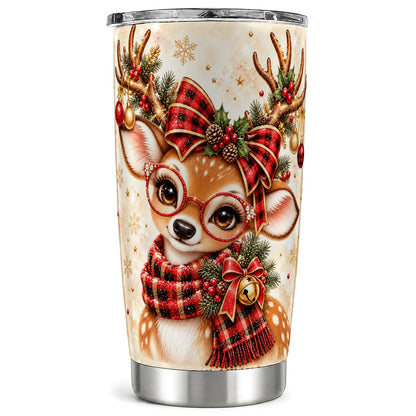 Plaid Reindeer Tumbler 20oz, Christmas Stainless Steel Travel Cup