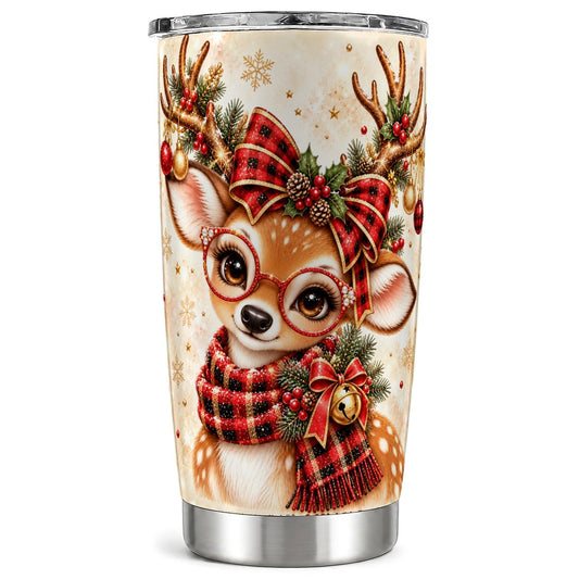 Plaid Reindeer Tumbler 20oz, Christmas Stainless Steel Travel Cup