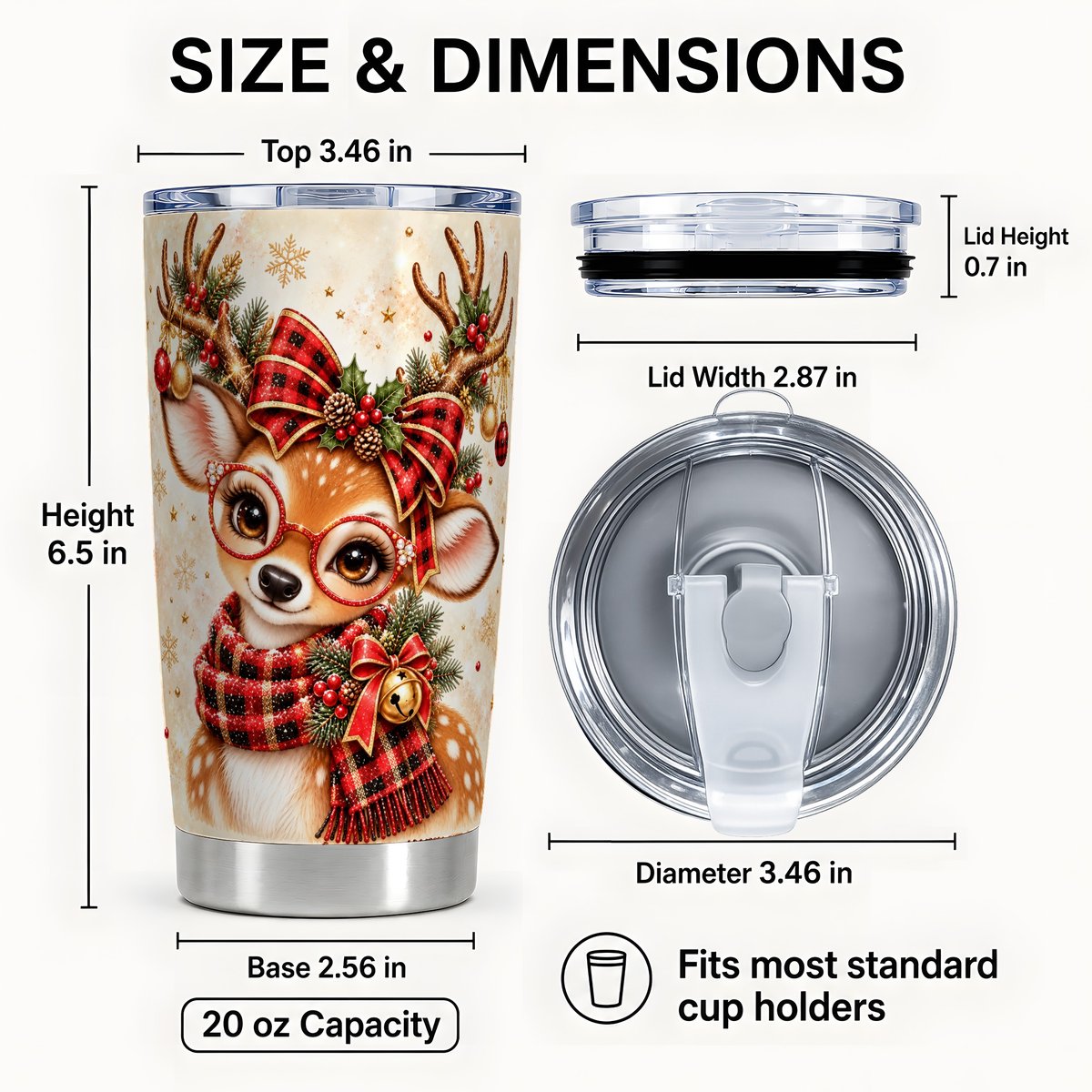 #pl[20oz|Steel] Plaid Reindeer Tumbler 20oz, Christmas Stainless Steel Travel Cup