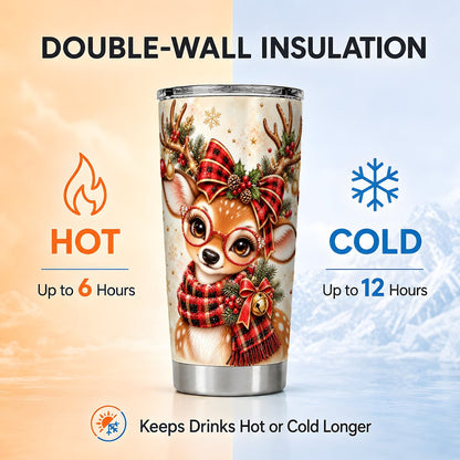 Plaid Reindeer Tumbler 20oz, Christmas Stainless Steel Travel Cup