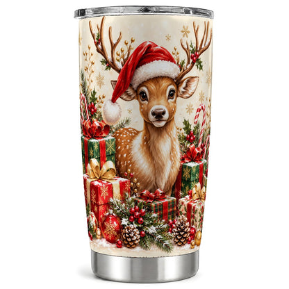 Christmas Fawn Tumbler 20oz, Holiday Stainless Steel Travel Cup