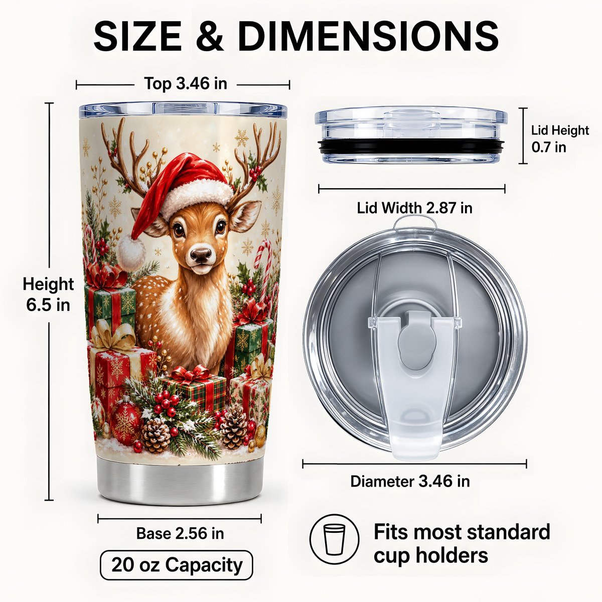 #pl[20oz|Steel] Christmas Fawn Tumbler 20oz, Holiday Stainless Steel Travel Cup