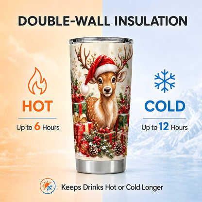 Christmas Fawn Tumbler 20oz, Holiday Stainless Steel Travel Cup