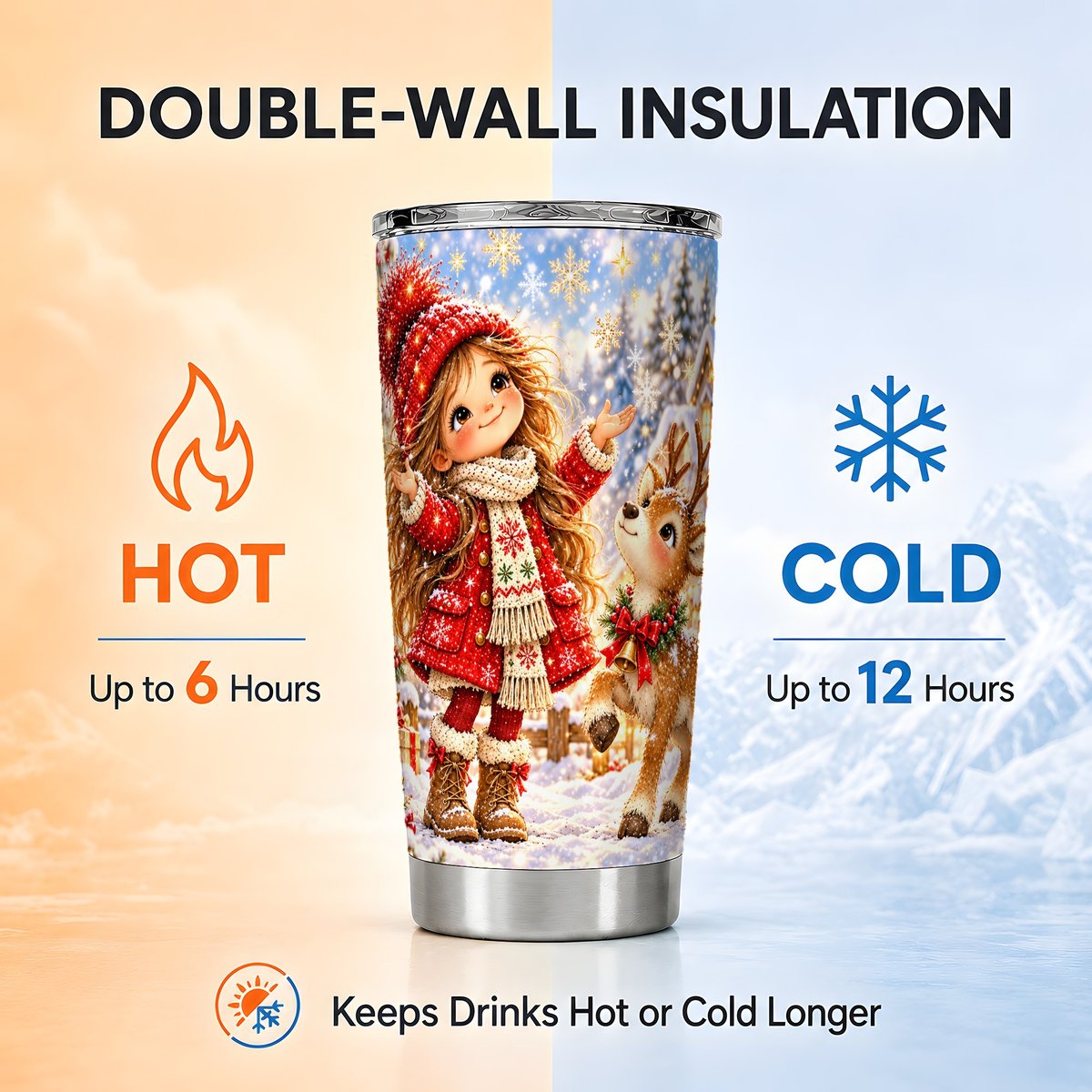 Christmas Girl Reindeer Tumbler 20oz, Winter Stainless Steel Travel Cup