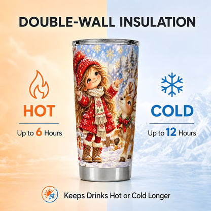 Christmas Girl Reindeer Tumbler 20oz, Winter Stainless Steel Travel Cup