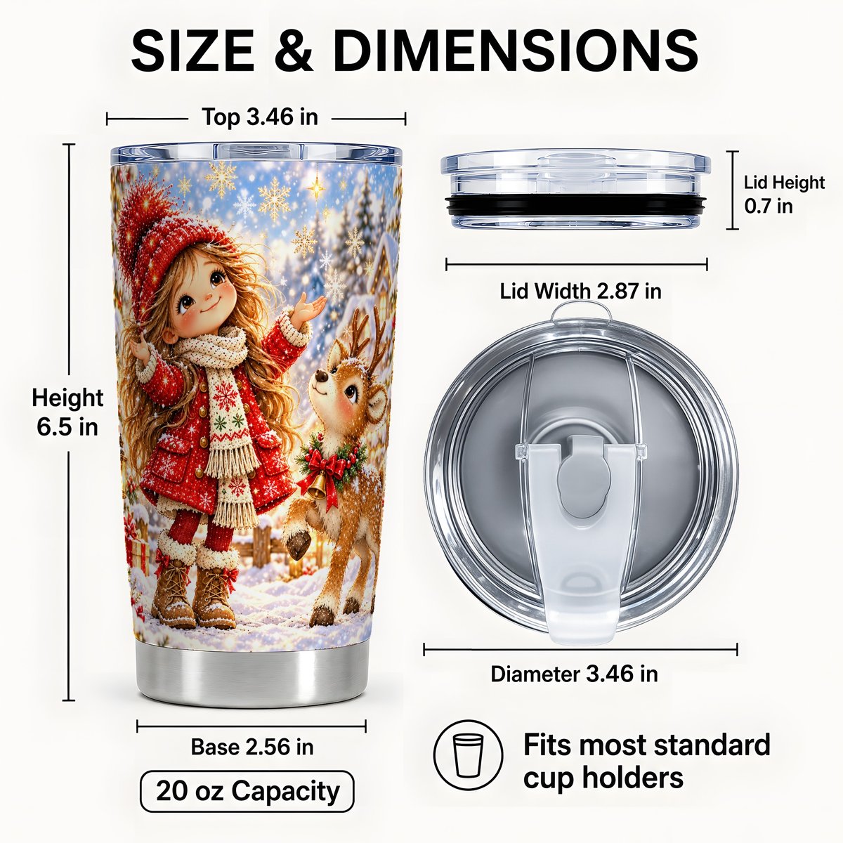 #pl[20oz|Steel] Christmas Girl Reindeer Tumbler 20oz, Winter Stainless Steel Travel Cup