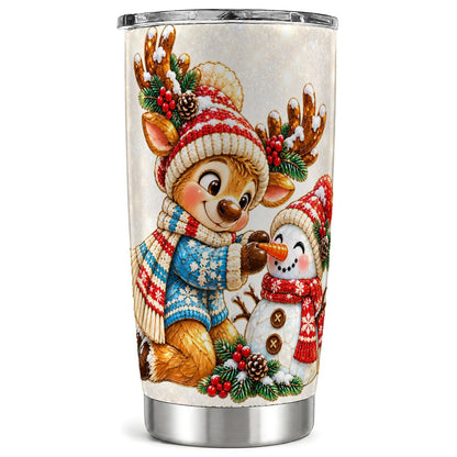 Reindeer Snowman Tumbler 20oz, Christmas Stainless Steel Travel Cup