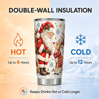 Santa Reindeer Tumbler 20oz, Snowflake Stainless Steel Travel Cup