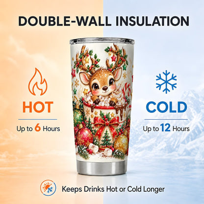 Christmas Reindeer Tumbler 20oz, Cocoa Stainless Steel Travel Cup