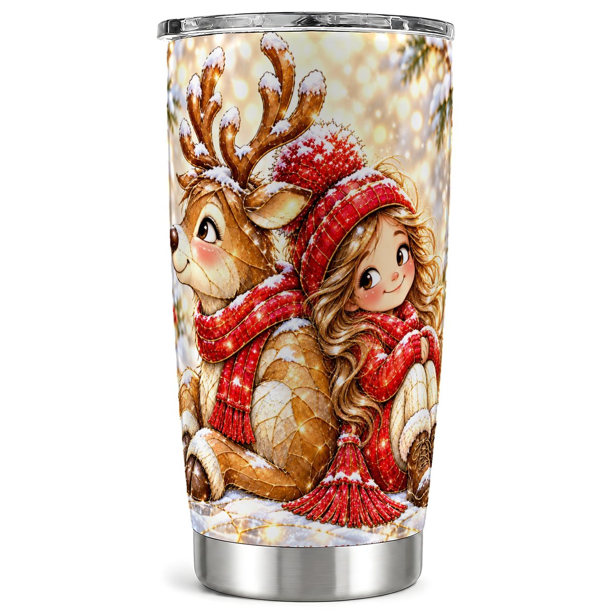 Reindeer Girl Tumbler 20oz, Christmas Tumbler, Stainless Steel Travel Cup