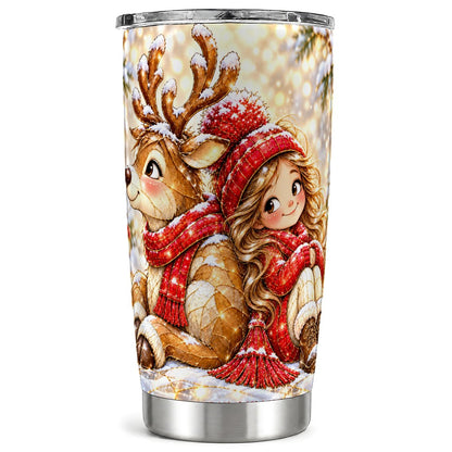 Reindeer Girl Tumbler 20oz, Christmas Tumbler, Stainless Steel Travel Cup