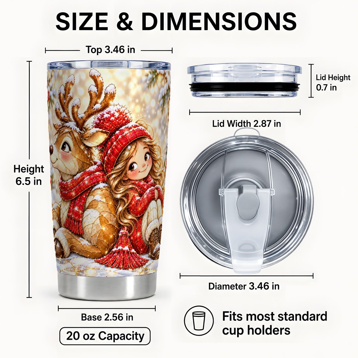 #pl[20oz|Steel] Reindeer Girl Tumbler 20oz, Christmas Tumbler, Stainless Steel Travel Cup